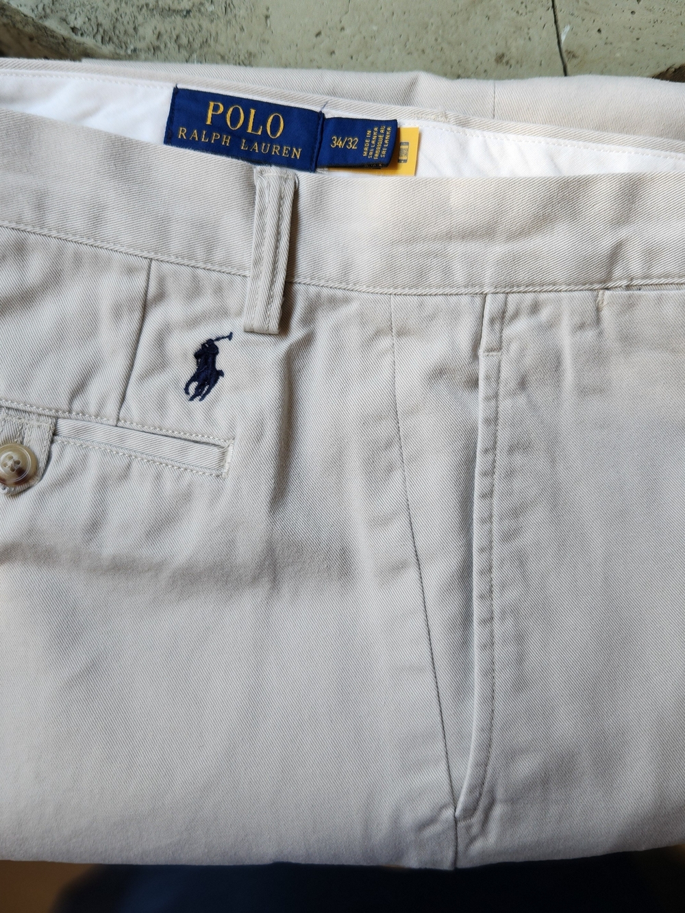 Polo Ralph Lauren Mens Chino Pants 34x32 Beige Khaki Cotton Stretch Straight Fit